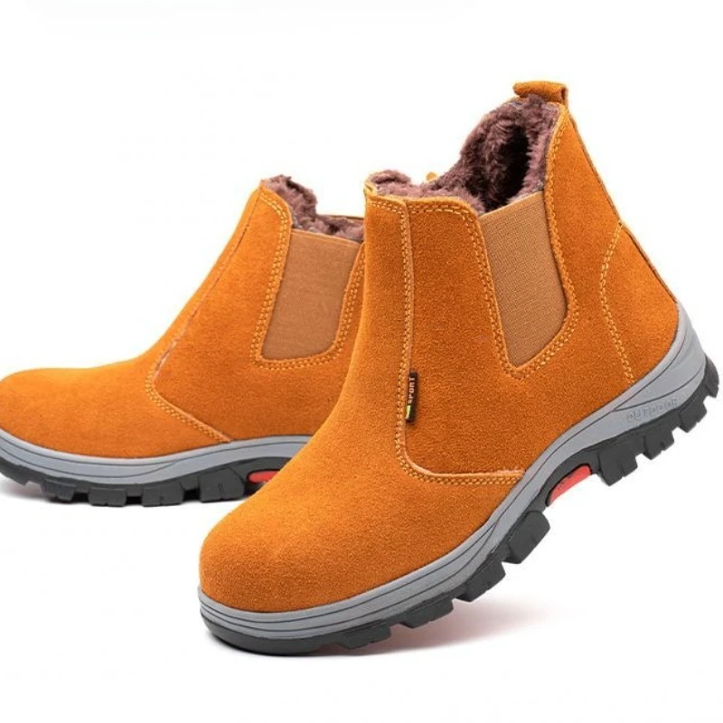 Men Shoes Online - メンズ冬用暖かい厚手フリース裏地付き牛革ハイカット耐衝撃耐穿刺溶接安全靴 ​