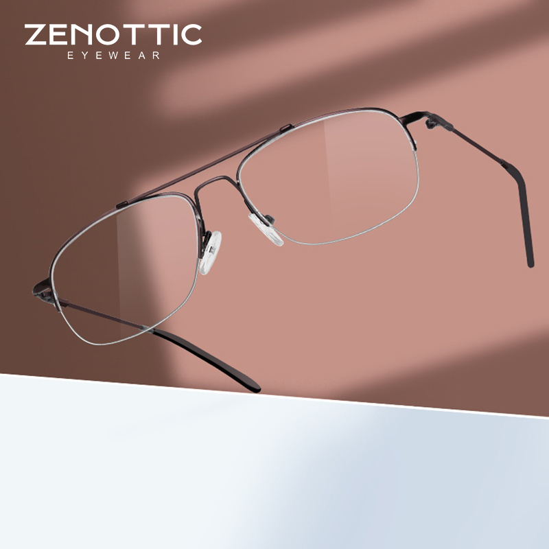 Men Shoes Zegna - ゼノティックメンズクラシックパイロットハーフリムメガネフレームレディースメモリメタルフレキシブル光学アイレット近視処方箋メガネ
