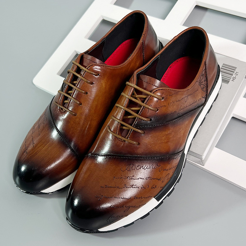 Men Shoes Zegna - 2026 ブランドカジュアルシューズ男性用本革メンズオックスフォードレースアップスニーカー文字刻印アウトドアデイリーシューズ男性