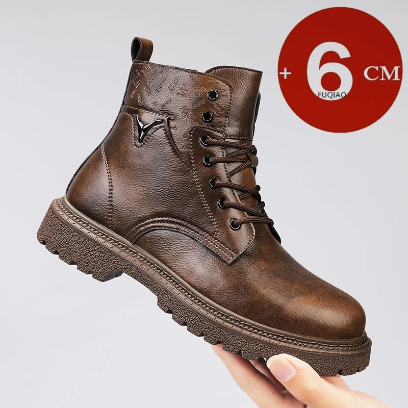 Men Shoes Type - 6cm身長アップ効果のあるメンズブーツ、レザー製、アウトドア、秋冬用シューズ、暖かい、滑り止め、快適なエレベーターアンクルブーツ
