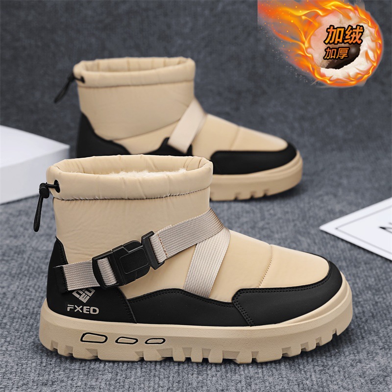 Men Shoes Online - 冬用メンズハイカット厚底シューズ滑り止めフリース裏地付き暖かい綿防寒防水スノーブーツ