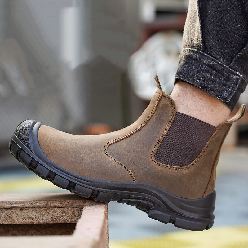 Men Shoes Type - 大きいサイズのメンズファッション、スチールトゥカバー付きワークブーツ、牛革安全靴、黒と茶色の作業用チェルシーブーツ、保護靴