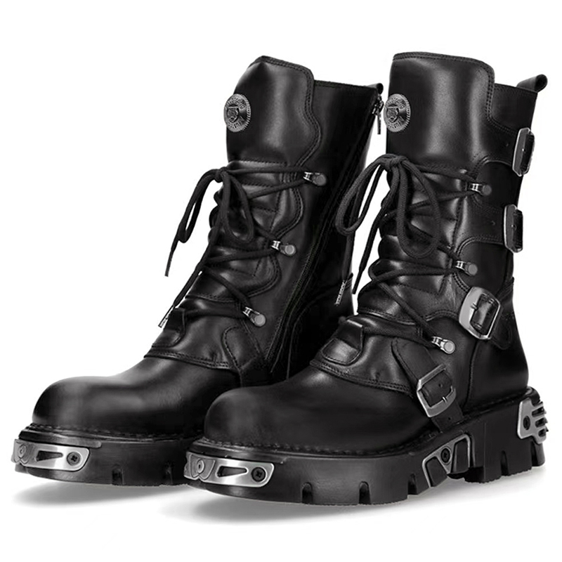 Men Shoes Type - 男性高級ファッションパンクゴシックハイバイクブーツオリジナルレザーシューズカウボーイプラットフォームブーツレディースデザイナーロングボタ男性
