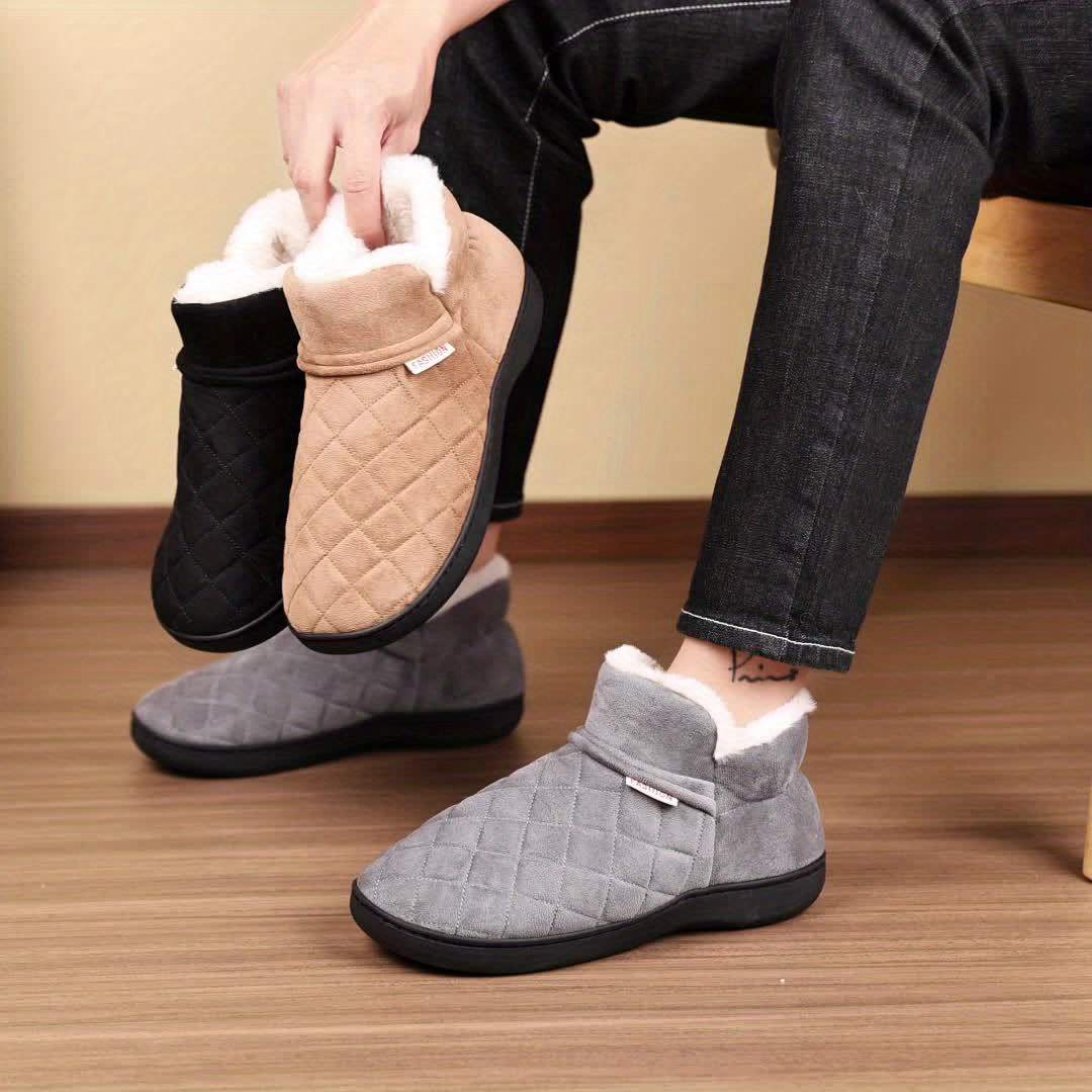 Men Shoes Online - ユニセックス冬用コットンスリッパ、裏起毛、かかと付き、室内履き、滑り止め、厚底、屋内外兼用、暖かい厚手の雪用履物