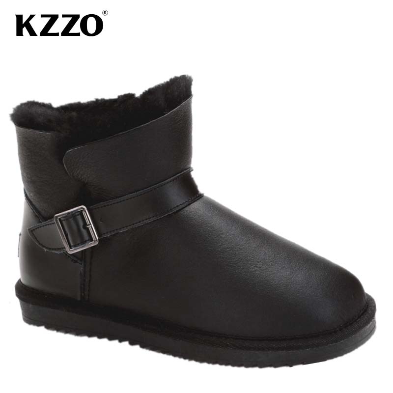 Men Shoes Online - KZZO 2025 新しいメンズカジュアル本物のシープスキンレザー冬のスノーブーツ天然ウールの毛皮の裏地を暖かく保つ靴防水スリップオン