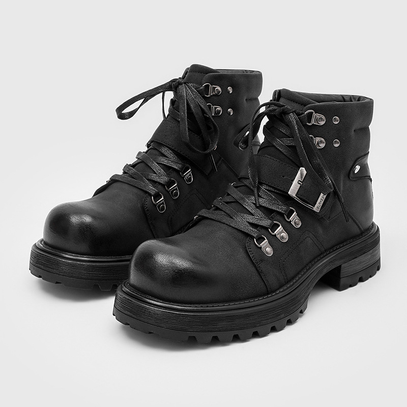 Men Shoes Type - ブランド男性革ブーツオートバイ雪カウボーイフラットプラットフォームハイトップアンクル冬の靴高級ヴィンテージデザイナーシューズ