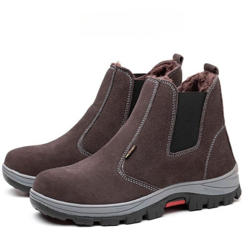 Men Shoes Online - ヘビーデューティー冬用フリース裏地付き牛革ハイカット溶接靴、男性用耐衝撃・耐穿刺 ​