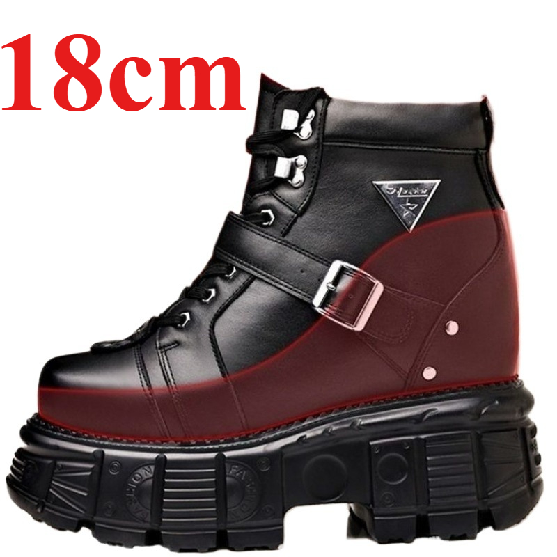 Men Shoes Type - 本革オートバイブーツ靴男性用 18 センチメートルエレベーターブーツ宴会ホストステージバーデート俳優レジャー増加靴