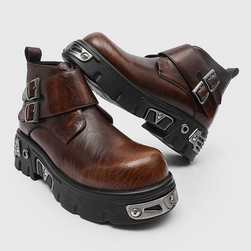 Men Shoes Type - 大きいサイズ メンズファッション パンク ゴス プラットフォームブーツ シルバー