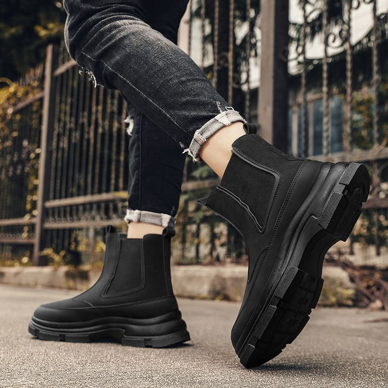 Men Shoes Online - メンズチェルシーブーツ ブリティッシュスタイル ミッドトップ フリース裏地 冬用 暖かい