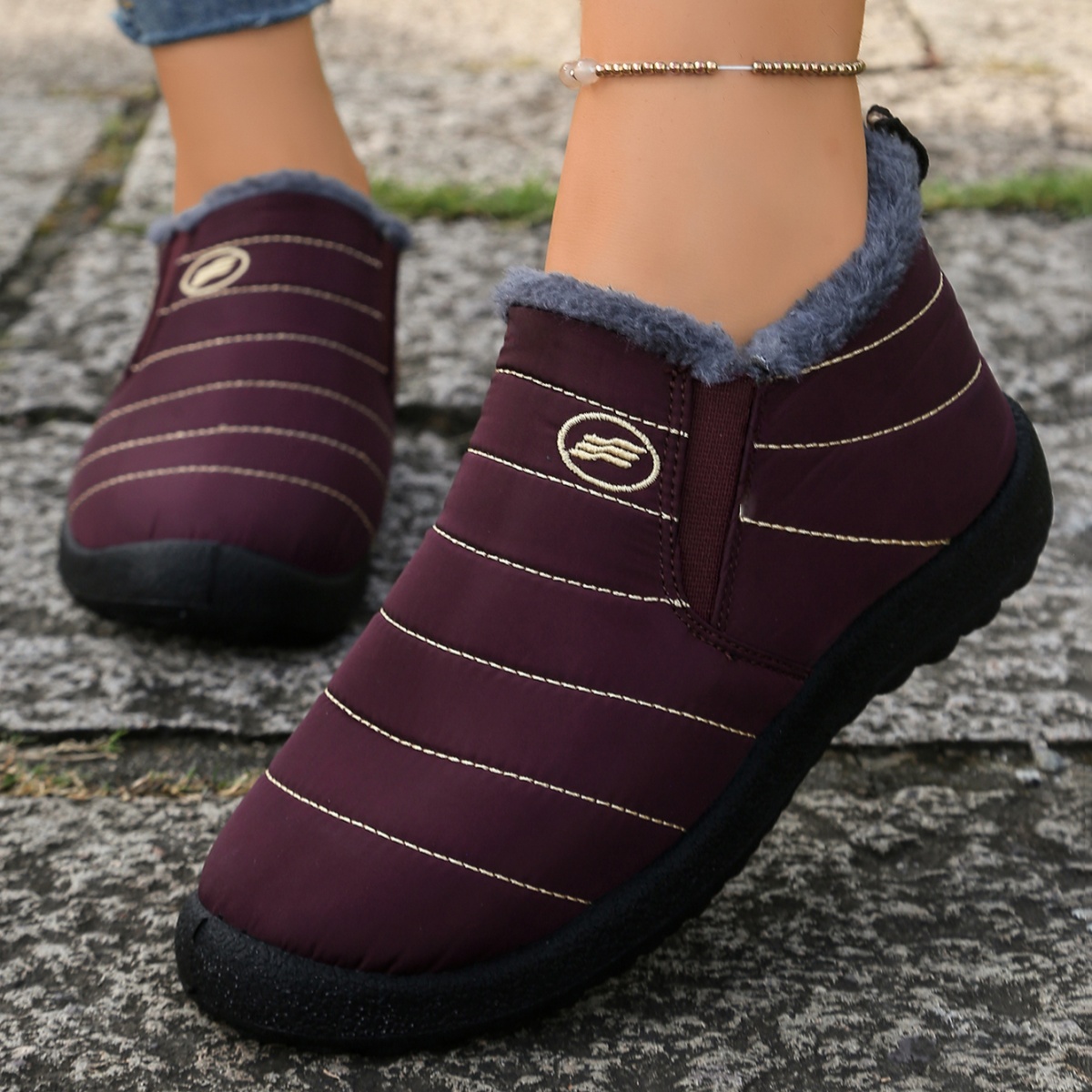 Men Shoes Online - メンズファー裏地付き防水スノーブーツ、スリッポン滑り止め暖かいアンクルブーツ、快適な軽量アウトドアシューズ、ドロップシッピング