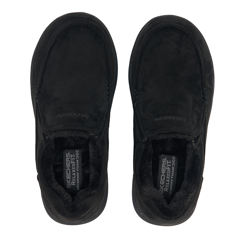 Men Shoes Online - スケッチャーズ メンズ フリース裏地付きウォーキングシューズ 66445‑BLK スリップオン 暖かい