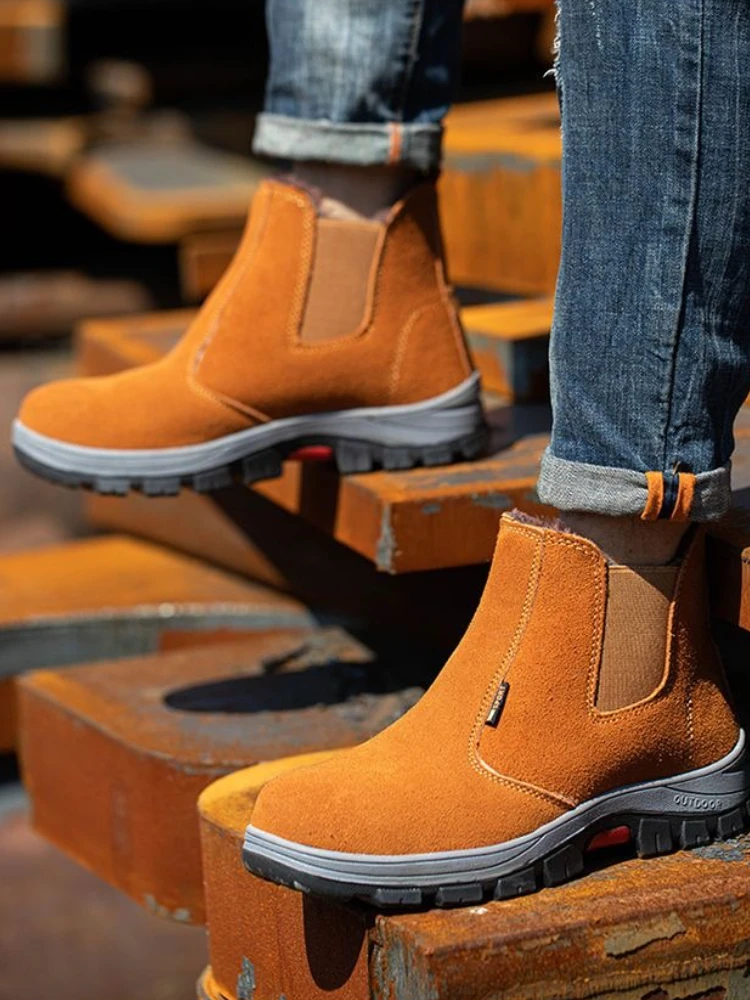 メンズ冬用暖かい厚手フリース裏地付き牛革ハイカット耐衝撃耐穿 - Men Shoes Online のレビューと価格