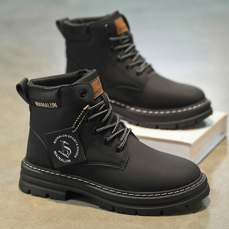 クラシックメンズハイカットブーツ高品質イエローレザーブーツフ - Men Shoes Type のレビューと価格