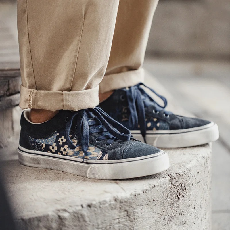 靴男性日本レトロプリントキャンバスシューズ男性用デザイナーブ - Men'S Shoes Japanese Brand のレビューと価格