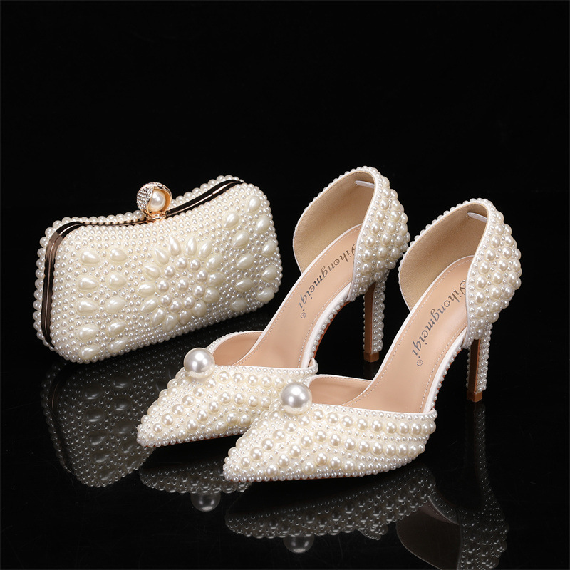 女性用バッグと靴のセット パールウェディングシューズ ホワイ - Men Shoes Elegant のレビューと価格