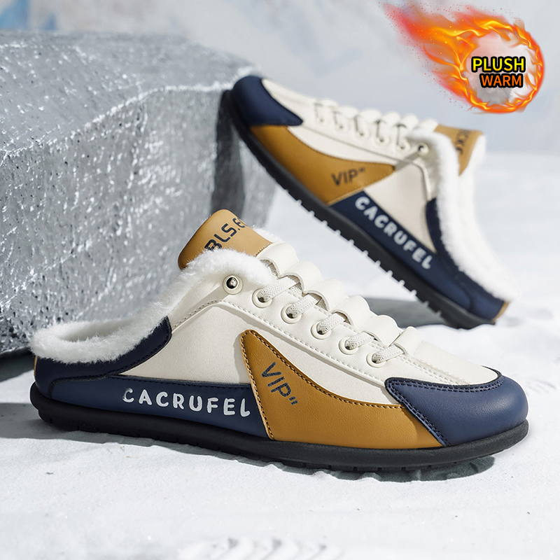 秋と冬のフリース裏地付き暖かいホームカジュアルスリッパ、ファ - Men Shoes Online のレビューと価格