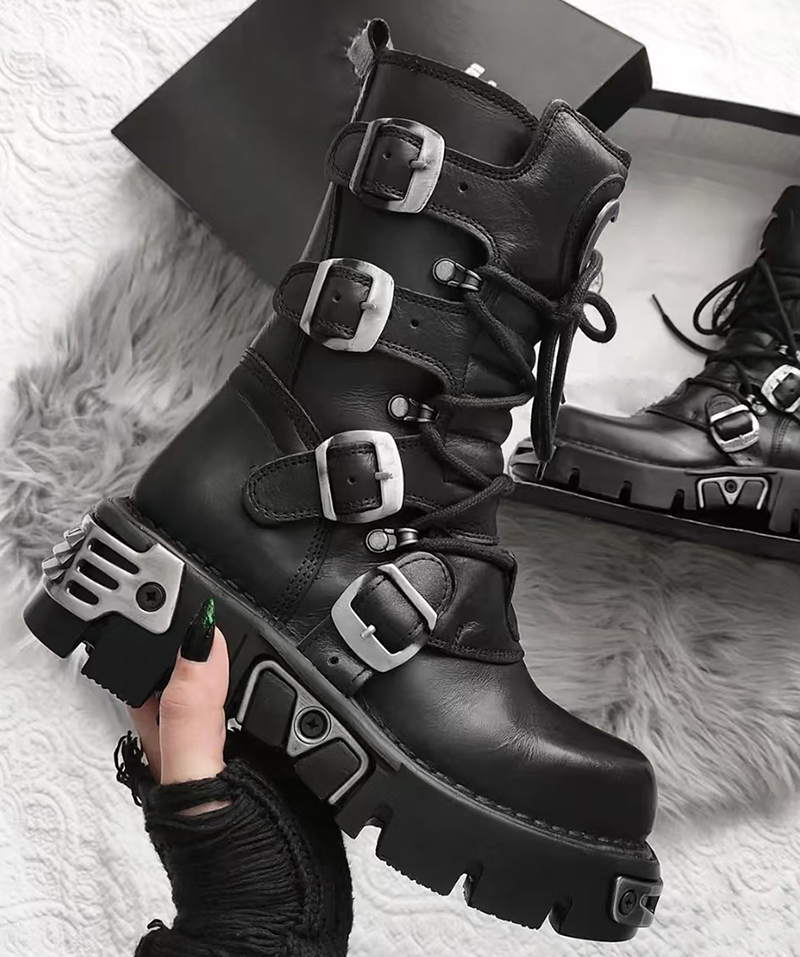 男性高級ファッションパンクゴシックハイバイクブーツオリジナル - Men Shoes Type のレビューと価格