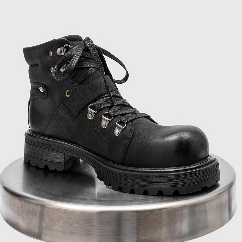ブランド男性革ブーツオートバイ雪カウボーイフラットプラットフ - Men Shoes Type のレビューと価格