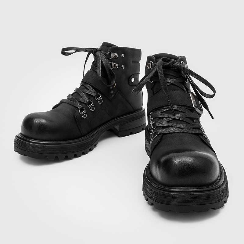 ブランド男性革ブーツオートバイ雪カウボーイフラットプラットフ - Men Shoes Type のレビューと価格