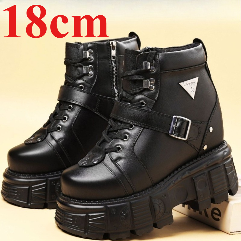 本革オートバイブーツ靴男性用 18 センチメートルエレベータ - Men Shoes Type のレビューと価格