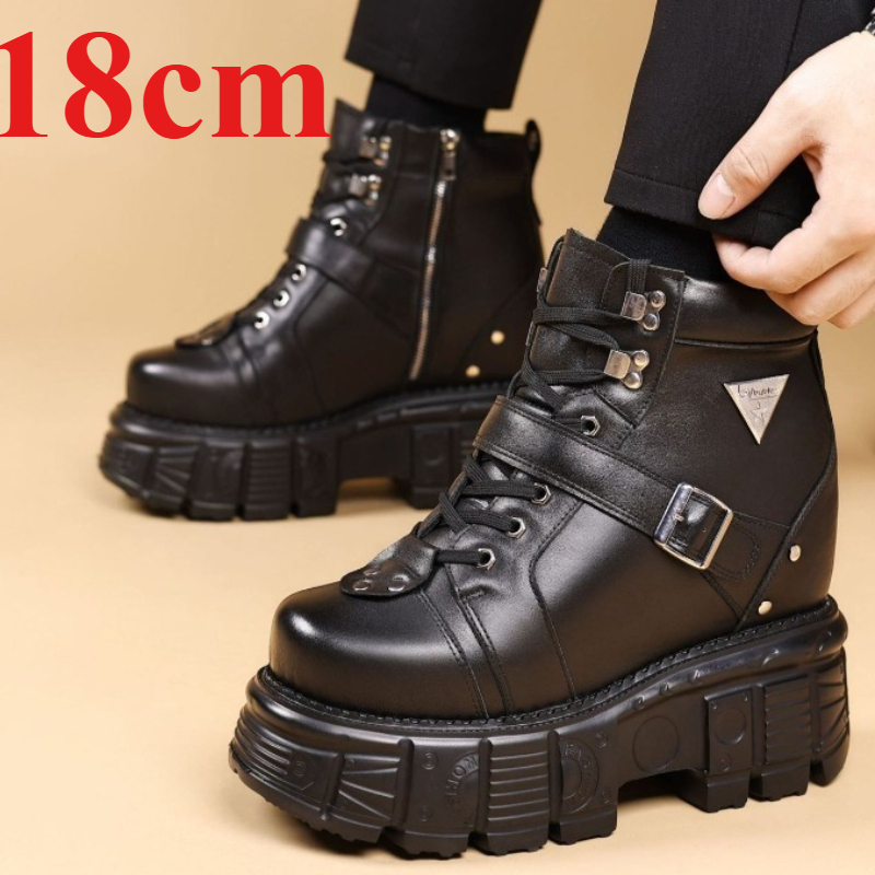 本革オートバイブーツ靴男性用 18 センチメートルエレベータ - Men Shoes Type のレビューと価格
